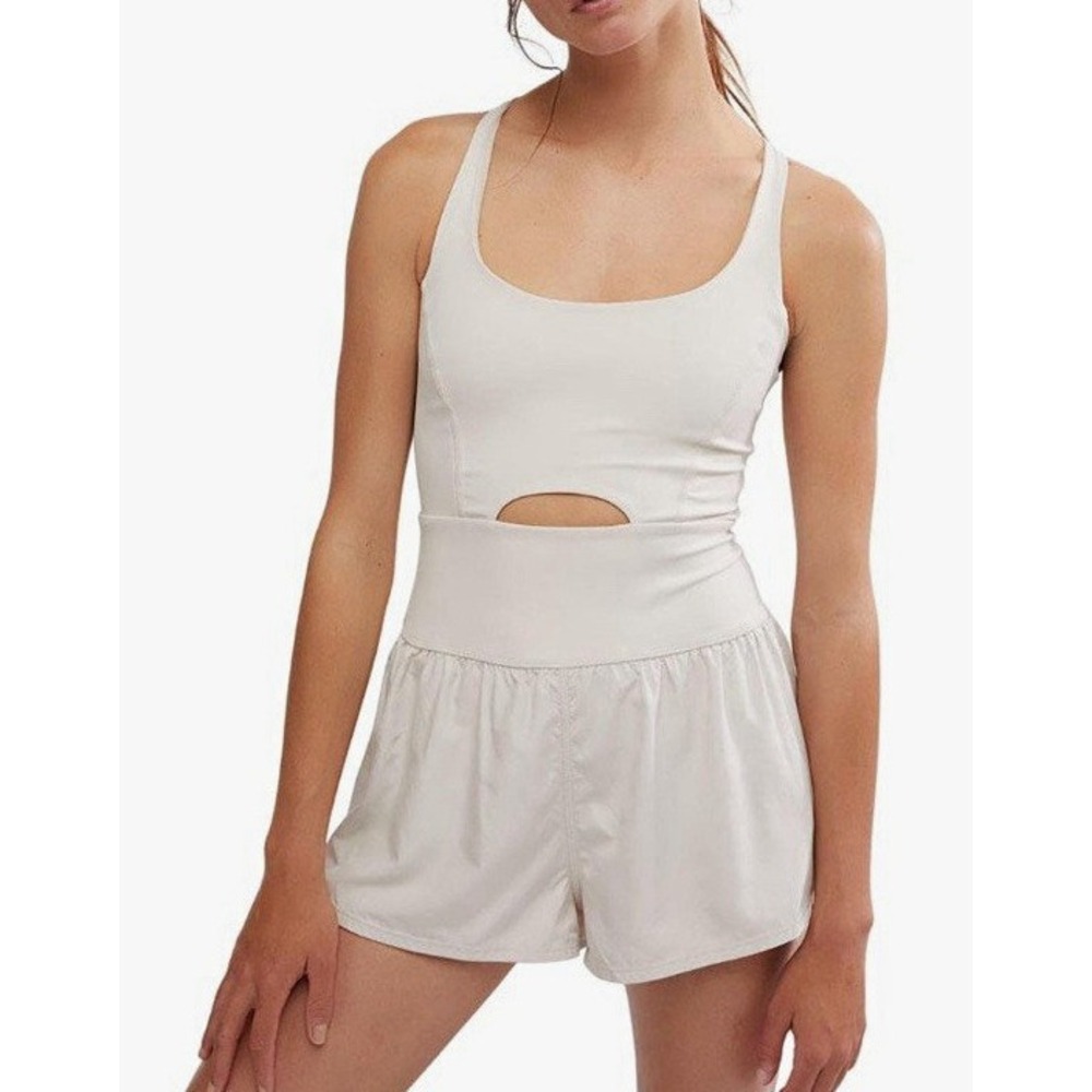 Free People FP Movement Righteous Runsie XS Mineral Bath Cream Romper Cutout